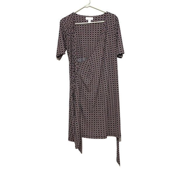 Motherhood Maternity Faux Wrap Dress M Geometric Print Career Office Church - Picture 2 of 6